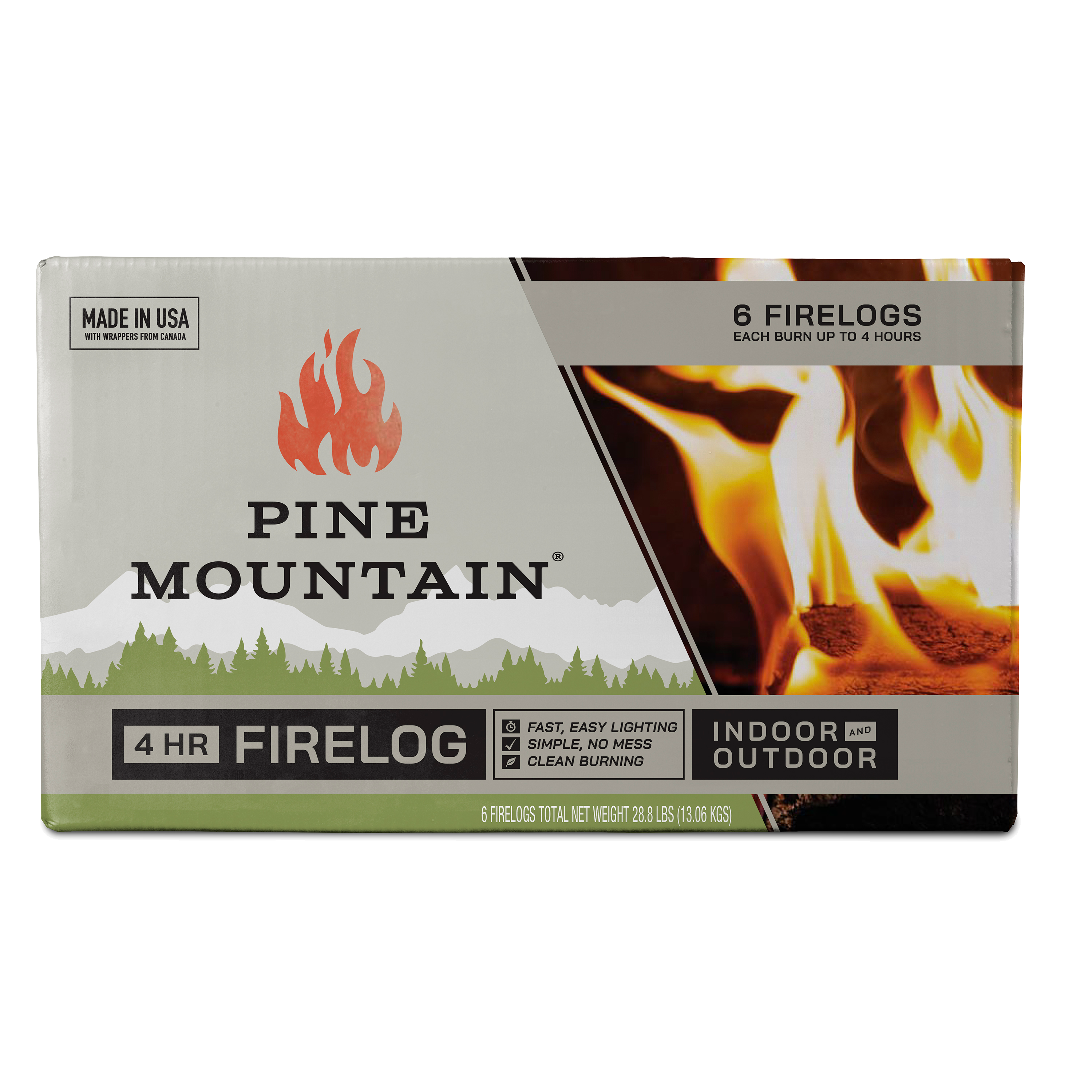 Fireplace Fire Pit Pine Mountain Traditional 4-Hour Firelog 6 Logs Long Burning Firelog for Campfire Indoor & Outdoor Use
